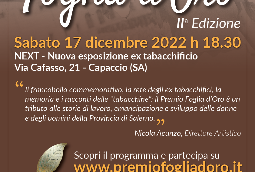 Il Premio Foglia d’Oro arriva a Capaccio-Paestum